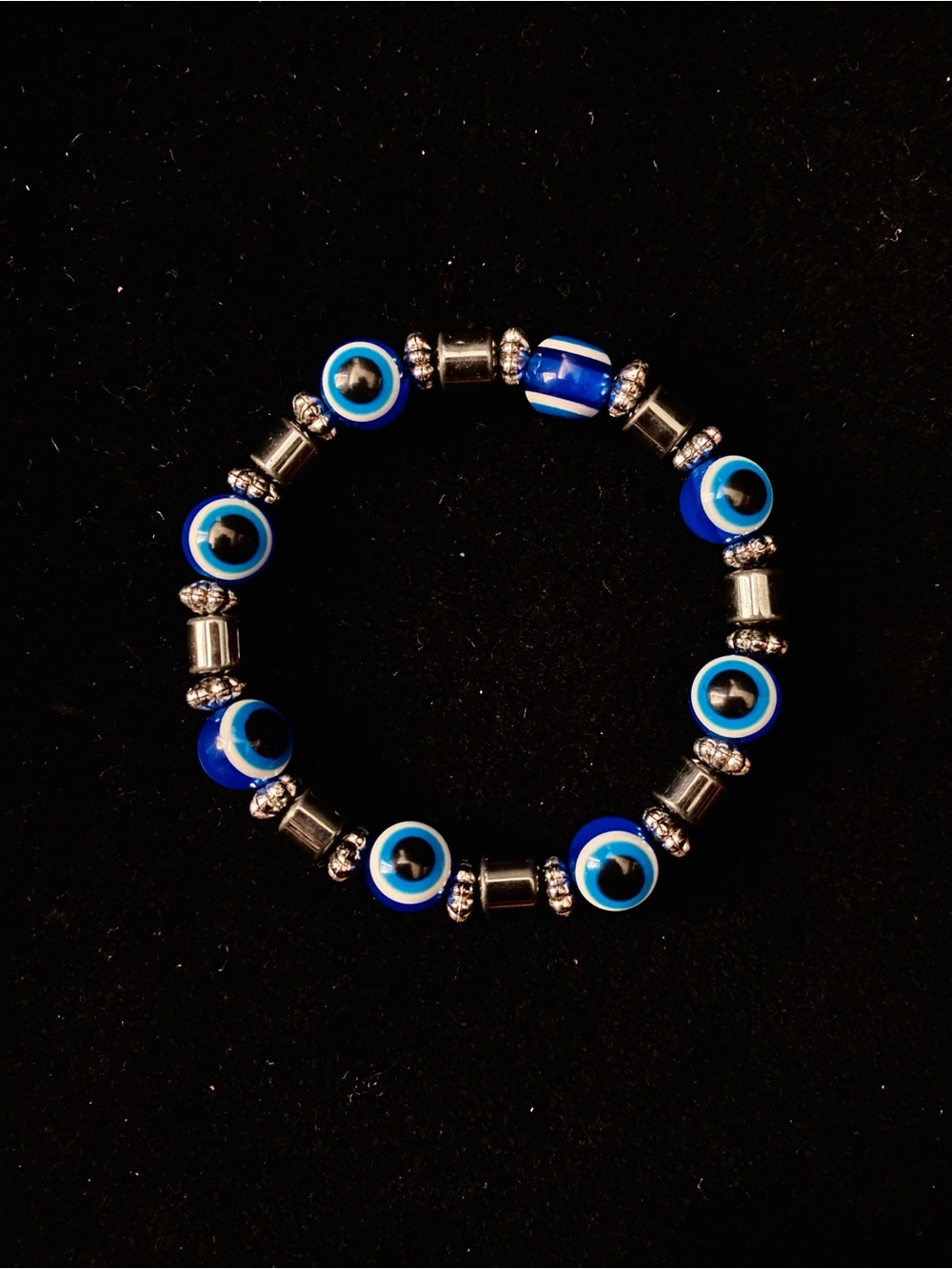 Blue Evil Eye Lampwork Glass Bead Stretch Bracelet